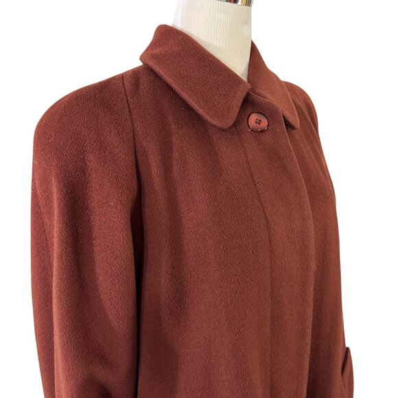 Evan Picone Brown Wool Long Trench Coat & Scarf Size 8 Vintage 1980s Made in USA - Picture 3 of 12